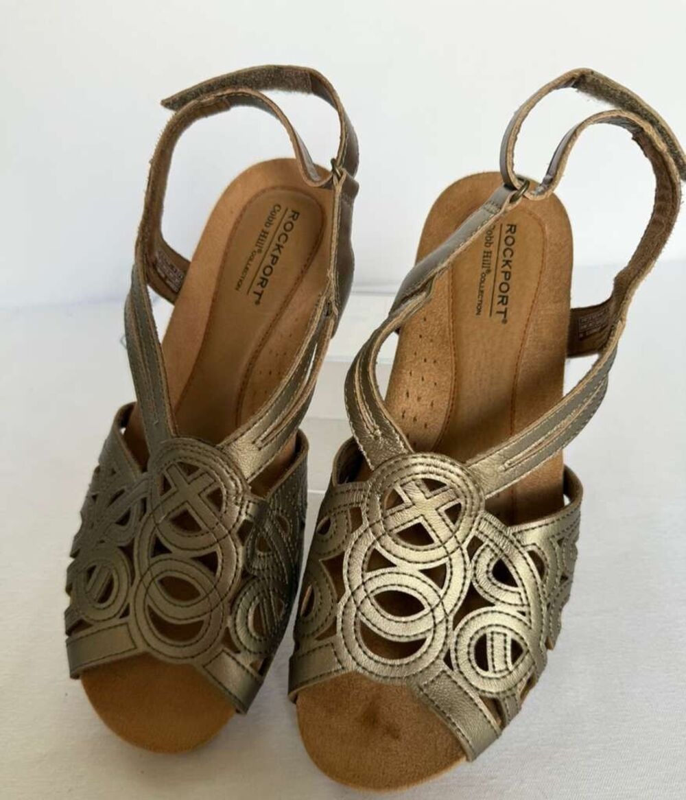 Rockport Cobb Hill Women’s Sandals Size 8.5 Bronze Leather Wedge Comfort - Picture 3 of 5